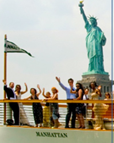 Charter boat Manhattan - port bow - statue